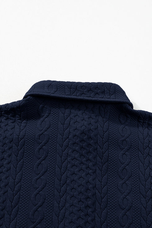Cable Texture Button Front Puff Sleeve Shacket